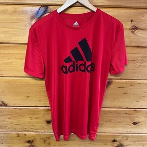 Adidas Boys XL ( 18/20) Bold Red Tee with Black Logo Jersey Short Sleeve Top